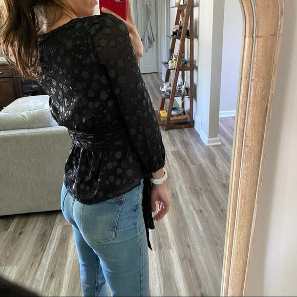 J. Crew Tie-waist V-neck top metallic dot jacquard - Picture 4 of 7